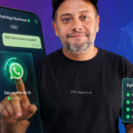 Dimitrios Monteiro, da DM Agência, em arte sobre Agente de IA no WhatsApp Business para empresas.